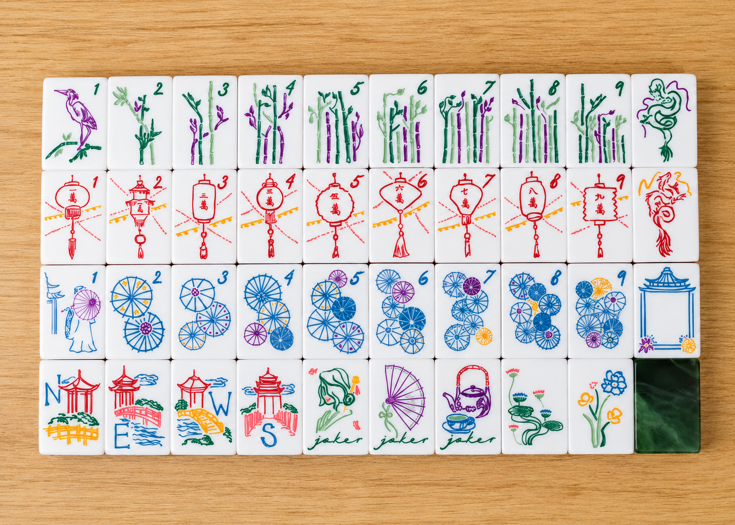 Malachite Mahjong Tile Set