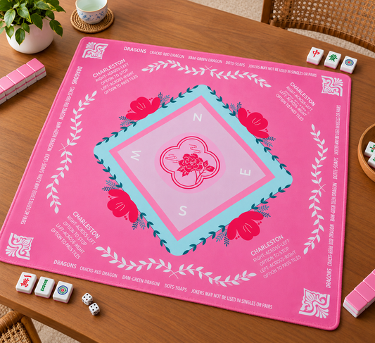 Pink Mahjong Mat – 31.5" x 31.5" Non-Slip Mahjong Game Mat with Printed Rules