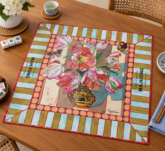 Tulips Mahjong Mat – 31.5" x 31.5" Non-Slip Mahjong Table Mat